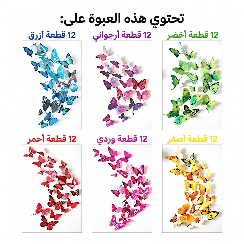 حزمة فراشات ديكور 3D - (72 فراشة) - الصورة 4
