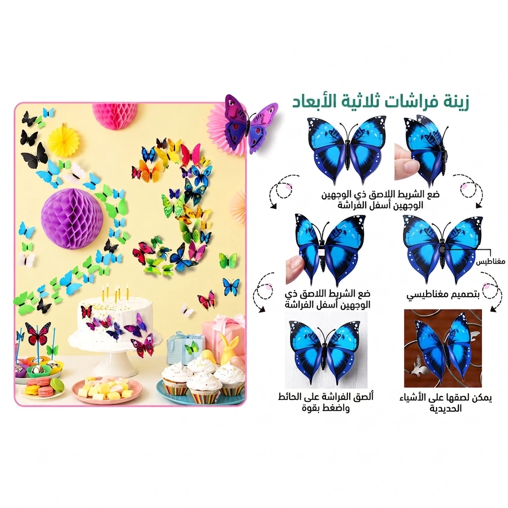 حزمة فراشات ديكور 3D - (72 فراشة) - الصورة 5